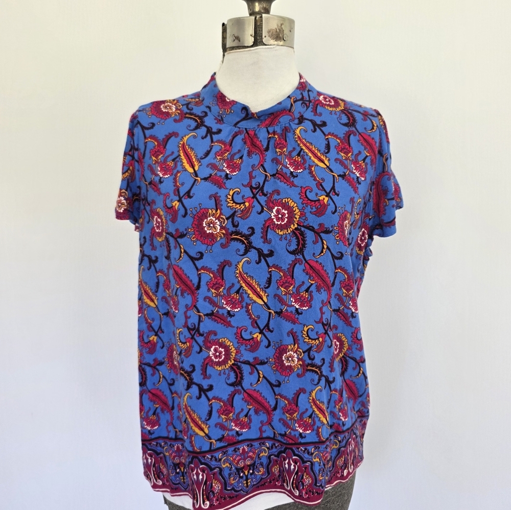 Ann Taylor Floral Blue Women's Top Size Large
